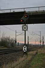 Das VSig  a  (Vorsignal) des Bahnhofs Mllheim (Baden), aufgenommen am 29.01.14.