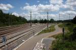 Gleisabzweig vom Gterbahnhof Karlsruhe kommend Richtung Norden.
Linker Abzweig Richtung Hockenheim, rechter nach Durlach --> Pforzheim