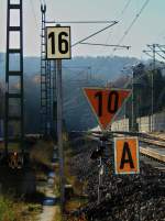 Am Ende der Sdrampe in Aachen steht wegen den Bauarbeiten am Buschtunnel diese Geschwindigkeitsbeschrnkung. Gesehen am 29.11.2011