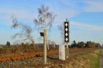 Rautentafel und Schlsselschalter am Kilometer 6,2 des Eisernen Rhein zwischen Rheindahlen und Voosen.