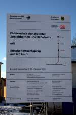 Die Moderne zieht in Pulsnitz ein. Eine Streckenertchtigung auf 120 km/h ist geplant.06.02.2013  15:08 Uhr im Bahnhof Pulsnitz aufgenommen.