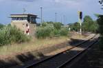 Stellwerk 1 beim Bahnhof Knitz/Thringen. Knitz liegt an der Strecke Gera - Weida - Saalfeld in der Nhe von Unterwellenborn. 02.08.2012