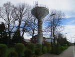 Der bekannte Wasserturm am Bahnhof Klostermansfeld am 24.April 2023.