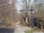 Selbst der Wasserkran im ehemaligen Bw Berlin Tempelhof hat man zum Glück stehen gelassen.Aufnahme vom 11.April 2015 im Natur Park Schöneberger Südgelände.