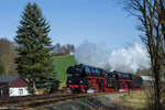 Mein 100. Bild auf Bahnbilder zeigt ein Dampfsonderzug mit 01 0509+1519 mit DPE95987 Dresden-Cheb-Dresden bei Raun, 02.04.16