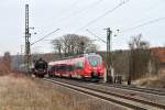 Sonderfahrt mit der HE 01 118 - 14.04.2013  --  In  Langgns begegnet der Sonderzug mit der 01 118 der  Hamsterbacke  Bombardier Talent 2, DB REGIO 442 788.  --  Weitere Fotos siehe auch auf http://www.Schmalspuralbum.de/ und http://www.FGF-Fotoalbum.de/