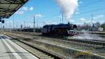 ...die 03 1010 beim Rangieren im Bahnhof Freiberg ( Sachsen ) am 1.4.2012, war mit einem Sonderzug vom 4.