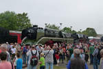 06. September 2014 in Meiningen. Ist das Foto schon historisch? Dicht zusammenstehende Besucher werden wir so schnell nicht wieder sehen. Mancher Fotograf hat sich den jetzt angeordneten Mindestabstand damals so sehr gewünscht. Im Dampflokwerk Meiningen finden die  Dampfloktage  statt, Lok 18 201 ist auch zu Gast. 