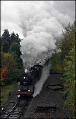 50 3655 verlsst am nasskalten 05.10.2008 den Bahnhof Brgge(Westf).