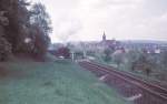 Weil der Stadt, Zeitraum zw.1966 und 1968. BR50 mit Wannentender in Richtung Schafhausen. Ein spontanes Bild des Fotografen aus Weil der Stadt. Für diese Strecke (WeilderStadt-Calw) eine historische Aufnahme. 