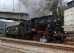 58 311 verlsst unter volldampf am 14.03.09 dem Bahnhof und zugleich ihre alte und letzte Heimat Aue bei der DR.