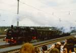74 1192 mit preuischen Abteilwagen auf der Fahrzeugparade  Vom Adler bis in die Gegenwart , die im September 1985 an mehreren Wochenenden in Nrnberg-Langwasser zum 150jhrigen Jubilum der Eisenbahn