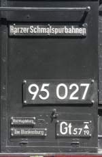 125 Jahre Rbelandbahn - Prsentation der 95 027 im Harz. Die Maschine gehrt nach ihrer Aufarbeitung im Jahr 2009 zum bestand der Harzer Schmalspurbahnen und ist im BW Blankenburg / Harz beheimatet. Von 1950-1969 war das bereits ihre Heimatdienststelle.