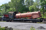 Ein  Dampflokomotiv-Bausatz  war Anfang Juni 2019 im Deutschen Dampflokomotiv-Museum Neuenmarkt-Wirsberg auf einem Flachwagen abgestellt.