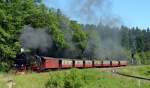 99 7234 verlässt mit einem Zug hinauf zum Brocken am 01.07.15 Drei-Annen-Hohne.