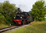 99 7203 die kleine Schmalspurlok vom Alb-Bähnle auf der Fahrt nach Oppingen.Amstetten Bahnhof 4.9.2016.