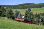 99 1741 mit einem Fotogüterzug bei Cranzahl Richtung Cranzahl, 29.7.17