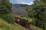 99 1785 mit dem Fotogüterzug bei Hammerunterwiesenthal Richtung Oberwiesenthal, 30.7.17