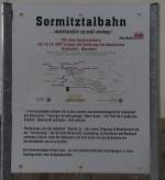 Hinweistafel auf die Sormitztalbahn im  Spitzkehrenbahnhof  Wurzbach/Thüringen.