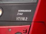 Bombardier Schrifzug eines VIAS Itino am 07.11.13 in Hanau Hbf 