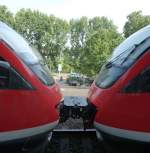 Zwei VT 644 stehen hier gekupplet in Kln Messe/Deutz am 22.08.2013.