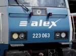 Die Scheinwerfer und die ALEX Aufschrift am 24.07.13 von 223 063 in Kempten Hbf 