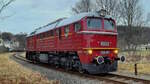 Am 10.1.23 rangiert V200 507 der EBS im Bahnhof von Pockau-Lengefeld.