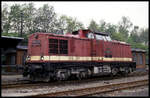 DR 1107545 hat am 6.6.1991 einen Personenzug nach Cranzahl gebracht und rangiert hier im Bahnhof.