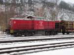 PBSV 20 (ex DR 202 610) ist am 17.01.2010 in Arnsberg mit einem Holzzug abgestellt.