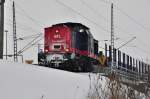 202 264 der WFL hat umgesetzt um vom Bf Stralsund Rgendamm ihre Holzwagen in den Stralsunder Sdhafen zubringen am 10.02.2010