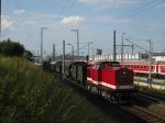  112 565-7 der PRESS mit dem Traditionszug der Mecklenburger Eisenbahnfreunde mit 91 134 auf der Rckreise von Doberan vom Mollifest ber Rostock nach Schwerin.