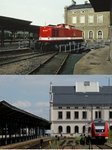 So hat sich der Bahnhof Zittau zwischen 1992 und 2008 verändert: Oben auf der  Schwenkscheibe 202 433-9 und auf dem unteren Bild 612 133-9.