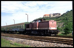 202497 mit Regionalzug Richtung Naumburg am 19.5.1996 um 11.47 Uhr in Fryburg.