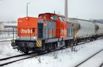 Hier fhrt die V160.2 der hvle  Havellndische Eisenbahn AG  mit einem kurzem Gterzug durch Rathenow. Richtung Wustermark Gterbahnhof. 19.02.2010