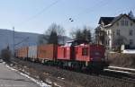 202 453 (92 80 1203 217-5 D-WFL) WFL mit Containerzug am 05.03.2013 bei Kurort Rathen