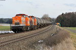 V160.8 und V160.7 der HVLE mit einem Kesselwagenzug von Vohburg Richtung Hof bei Oberteich, 04.03.2016