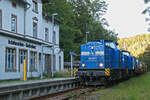 Am 28.9.23 waren 204 036 und 204 005 der Press mit einem Bauzug unterwegs, hier zusehen am Haltepunkt Grünhainichen-Borstendorf Richtung Pockau-Lengefeld.