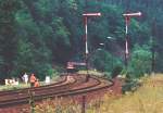 Am 20.8.92 erreichte ein Personenzug aus Saalfeld den Bahnhof Kaulsdorf.