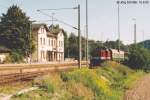 204 638 wartete am 16.9.95 im Bahnhof Orlamnde mit zwei Bn-Wagen auf die nchste Fahrt nach Pneck. (Blick nach Nordosten)