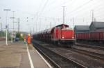 212 054-1 der Eisenbahn Gesellschaft Potsdam stand am 27.08.07 mit einem Schotterzug auf Gleis 6 des Aalener Bahnhofs.
