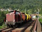 SBS (Stuttgarter Bahnservice) 212 133-3 mit Getreidewagen in Neckargemünd vom Bahnsteig aus fotografiert am 29.08.14