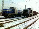 214 012 und 214 019 der HTRS-Sd (HUSA-Transportation)im Winter 2011/12 in der Abstellung (Gl.110 und Gl.21) in Ingolstadt Hbf (MIH).