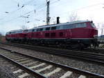 215 017 und 215 025 am 22.02.2020 am Bahnhof Darmstadt-Eberstadt beim Bauzugdienst - Erneuerung Oberbau von Gleis 2. Die Loks sind offensichtlich frisch überholt und glänzen in frischem Lack. Die Radsätze sind ebenfalls kaum verrostet oder verdreckt.