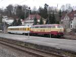 kurze Pause fr 217 001-7 im Bahnhof Coburg.