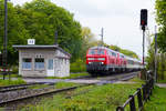 218 423-2 zieht mit ihrer Schwester den EC 195 aus dem Lindauer Hbf. 1.5.17