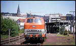 218148 steht abfahrbereit mit der City Bahn nach Köln im Bahnhof Gummersbach.