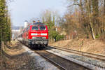 218 423-2 mit dem EC Umlauf am Nachmittag bei der Einfahrt in Lindau Hbf. 24.2.18