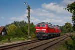 218 495-0 als Lz am Einfahrsignal Lindau Aeschach. 18.8.18