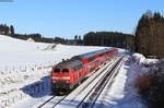 218 411-7 mit dem RE 57588 (München Hbf-Kempten(Allgäu)Hbf)) bei Günzach 14.2.21