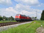 218 483 im Juni 2021 mit IC 119 bei Schweinhausen, wegen Bauarbeiten mit DB-Garnitur